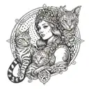 Goddess Freya with cats tattoo design idea