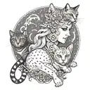 Goddess Freya with cats tattoo design idea
