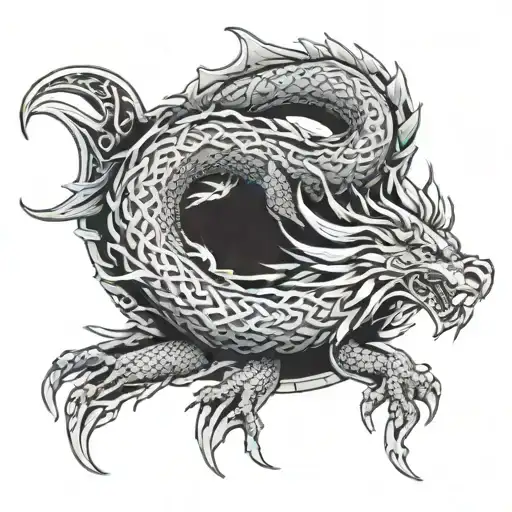 celtic dragon sleeping  tattoo design idea