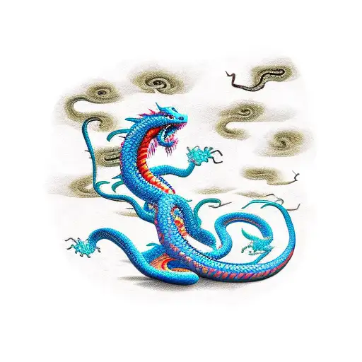 snake , dragon and dog merge  tattoo design idea