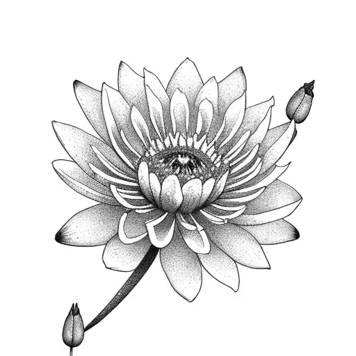 Black ink fine line tattoo with butterflies, water lily, cosmos, daphodil and aster flowers tattoo design idea