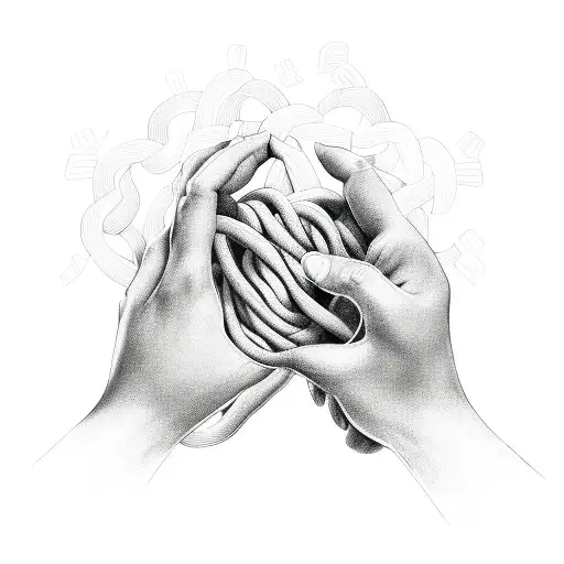 Sketch of intertwined hearts with a commercial handshake tattoo design idea
