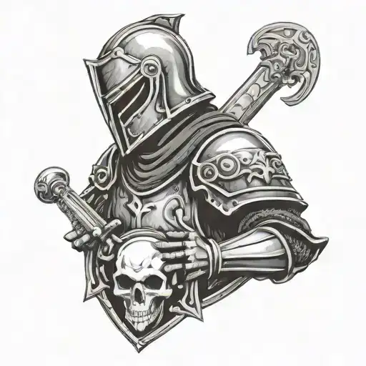 medieval knight with skull wearing tattoo design idea
