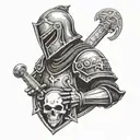 medieval knight with skull wearing tattoo design idea