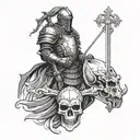 medieval knight with skull wearing tattoo design idea