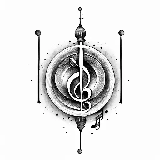 bass clef, sheet music, sound wave, post apocalyptic  tattoo design idea