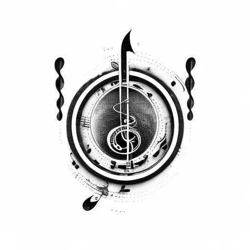 post apocalyptic, bass clef, sheet music,  tattoo design idea