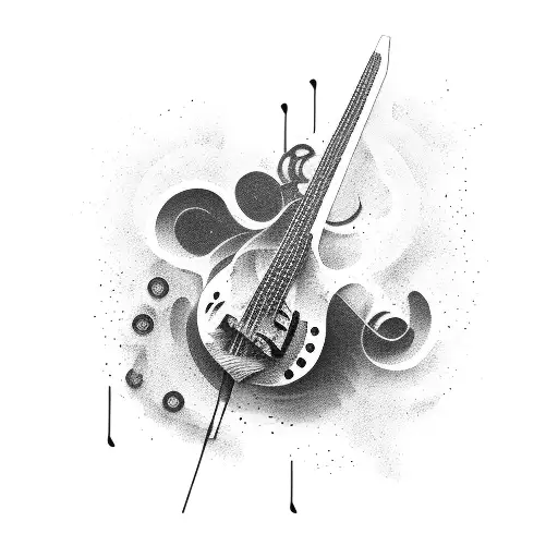 bass, sheet music, sound wave, post apocalyptic  tattoo design idea