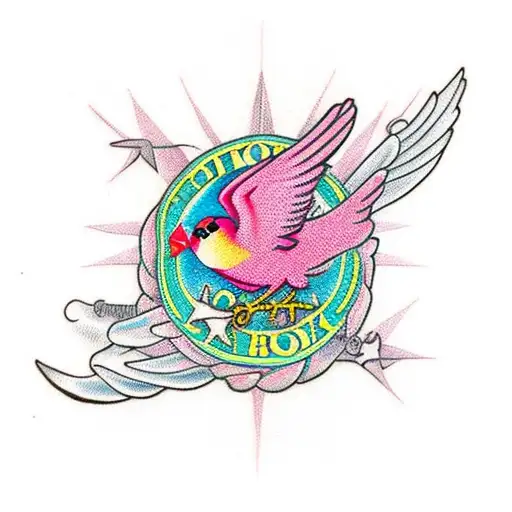 pink breast cancer ribbon and red cardinal tattoo design idea