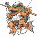 the crotch holding fishing rod tattoo design idea