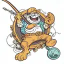 the crotch holding fishing rod tattoo design idea