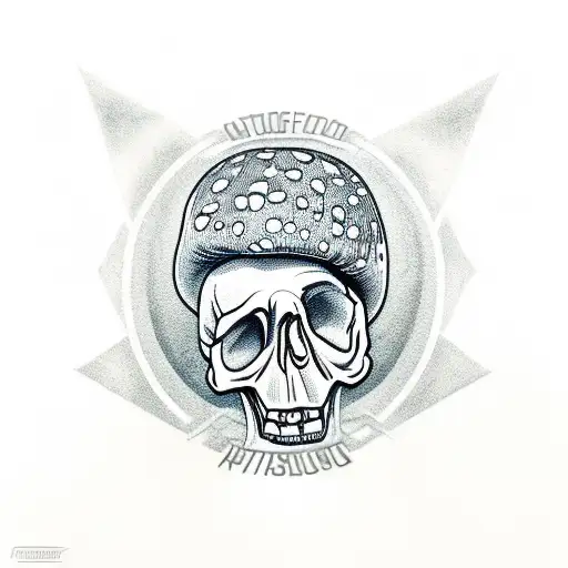 skull with mushroom  tattoo design idea