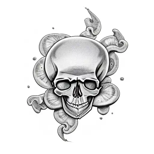 skull with mushroom tattoo design idea