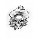 skull with mushroom tattoo design idea
