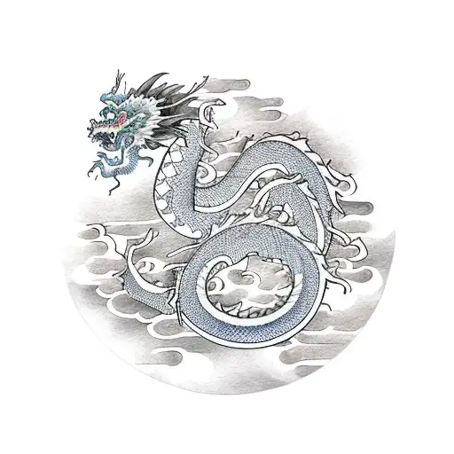 Japanese dragon with a cherry blossom tree tattoo design idea