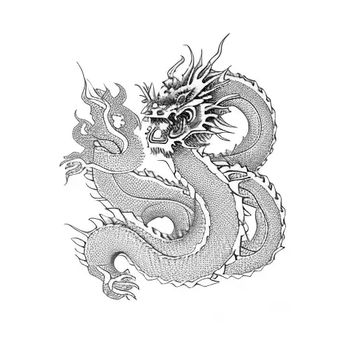 Japanese dragon wrapped around a cherry blossom tree tattoo design idea