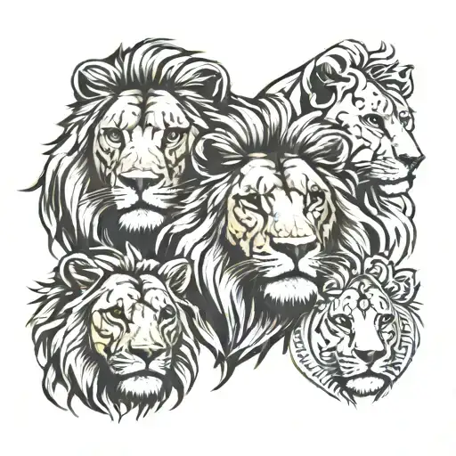 pride of lions one male one female two adelessent males one cub tattoo design idea