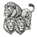 one large male lion 3 cubs and one female lion tattoo design idea
