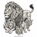 one large male lion 3 cubs and one female lion tattoo design idea