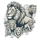one large male lion 3 cubs and one female lion tattoo design idea