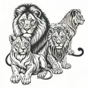 one large male lion 3 cubs and one female lion tattoo design idea