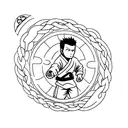 A minimalist tattoo of a character from Jujutsu Kaisen holding a football tattoo design idea