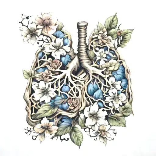 Lungs made out of dying flowers intertwined tattoo design idea