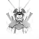 Samurai, fire, katana, demon tattoo design idea