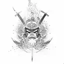 Samurai, fire, katana, demon tattoo design idea