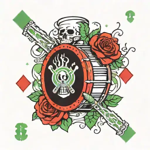 A creative tattoo design of a green day themed playing card with a drum in the center, combining the client's favorite band with their passion for drumming tattoo design idea
