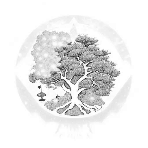 bonzai tree with astronaut in space tattoo design idea