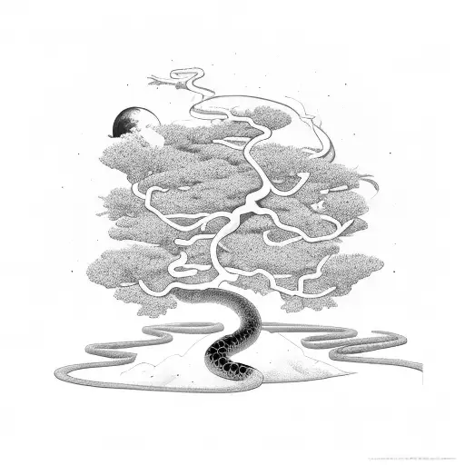 bonzai tree with snake in space tattoo design idea