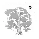 bonzai tree with astronaut in space tattoo design idea