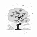 bonzai tree with astronaut in space tattoo design idea