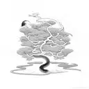 bonzai tree with snake in space tattoo design idea