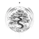 bonzai tree with snake in space tattoo design idea