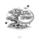 bonzai tree with snake in space tattoo design idea