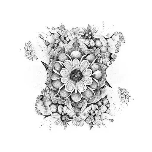 Alyssum flowers arranged in a cascading waterfall design tattoo design idea