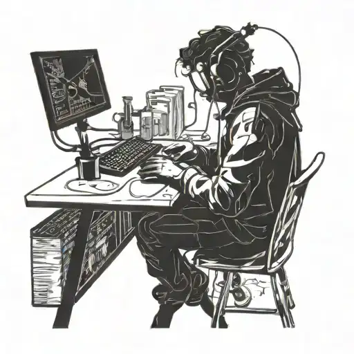 A silhouette of a person coding alone in their room tattoo design idea