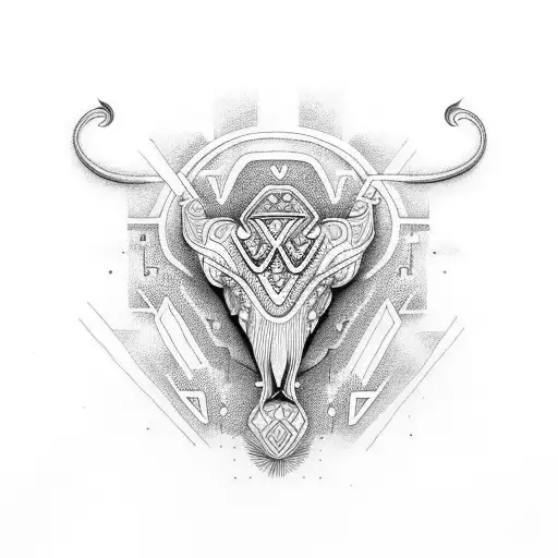 Create a dotwork tattoo featuring a Maori-inspired metall object neck and arm  tattoo design idea