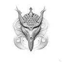 Create a dotwork tattoo featuring a Maori-inspired metall object neck and arm  tattoo design idea