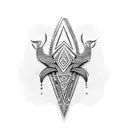 Create a dotwork tattoo featuring a Maori-inspired metall object neck and arm  tattoo design idea