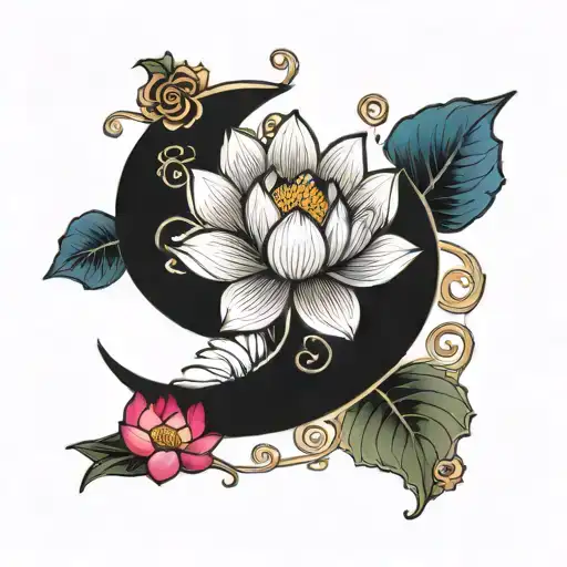lotus flower and crescent moon tattoo design idea