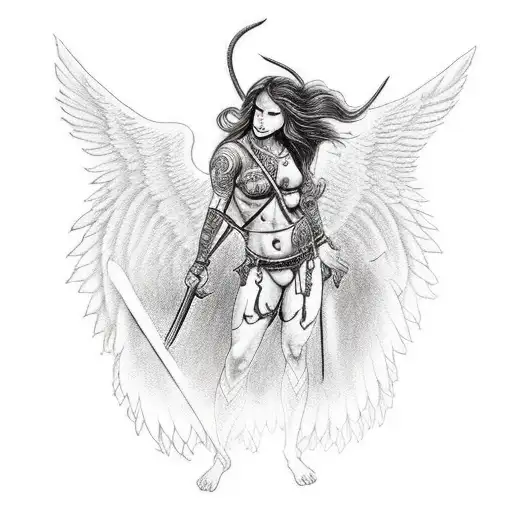 sexy warrior angel women with red hair for my mom who passed away from ALS on 9/10/23 and was born 9/21/64 tattoo design idea