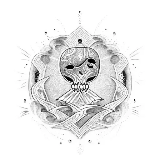 A Hawaiian-inspired tribal design with ocean waves and a car silhouette tattoo design idea