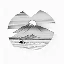 A mesmerizing sunset over Maui's coastline with a silhouette of a surfer tattoo design idea