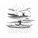 A mesmerizing sunset over Maui's coastline with a silhouette of a surfer tattoo design idea