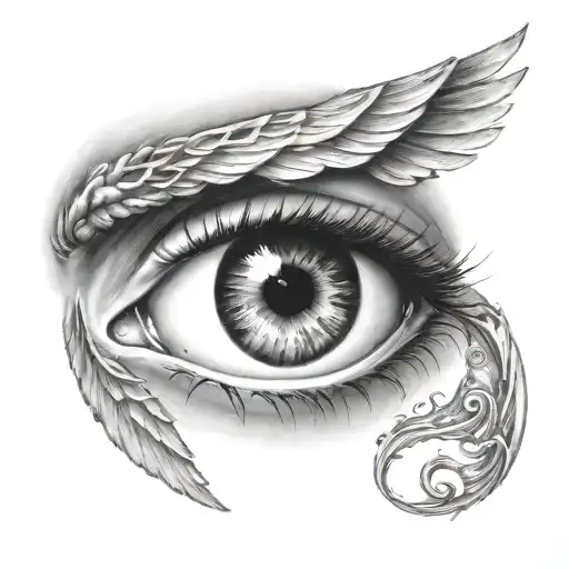 crying Fallen Angel Eye + sea tattoo design idea