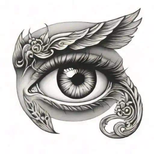 crying Fallen Angel Eye + Greek tattoo design idea