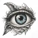 crying Fallen Angel Eye + sea tattoo design idea